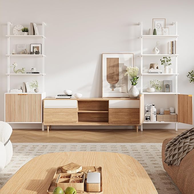 74" Tall Bookshelf with Storage Cabinet, Modern Ladder Shelf with Wood and - Image 6