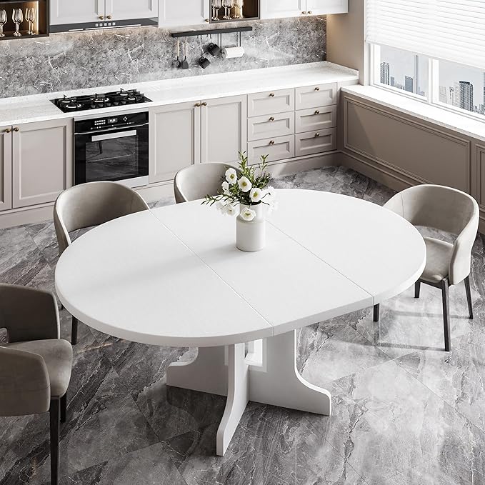 Feonase 59" Round Extendable Dining Room Table by FEONASE