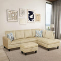 Beige L-Shaped 3-Piece Flannel Sofa by Unknown