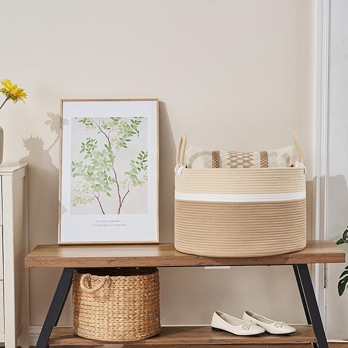 KAKAMAY Large Blanket Basket, Woven Baskets - Image 7