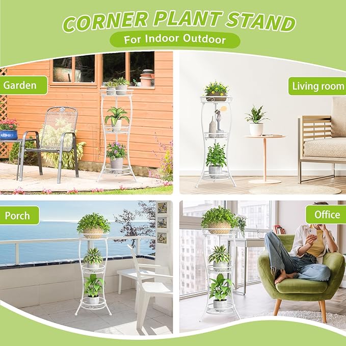 KMOTASUO 3 Tier Tall Metal Plant Stand, 34 Inch Plant Stands Indoor Outdoor - Image 3