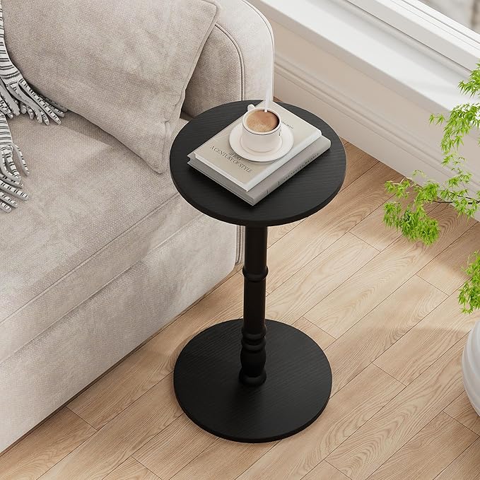 Round Side Table, Solid Wood Pillar - Image 9