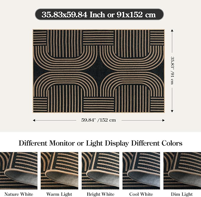 Lahome Modern Geometric Outdoor Easy Jute Rug, 3x5 Indoor Outdoor Rugs - Image 2