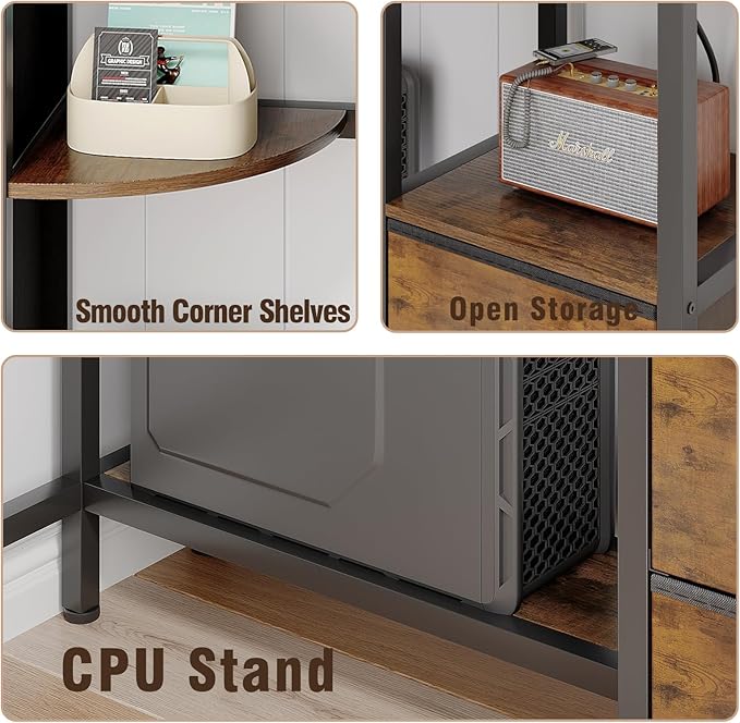 Corner Desk with 6 Fabric Drawers Shelves - Image 5