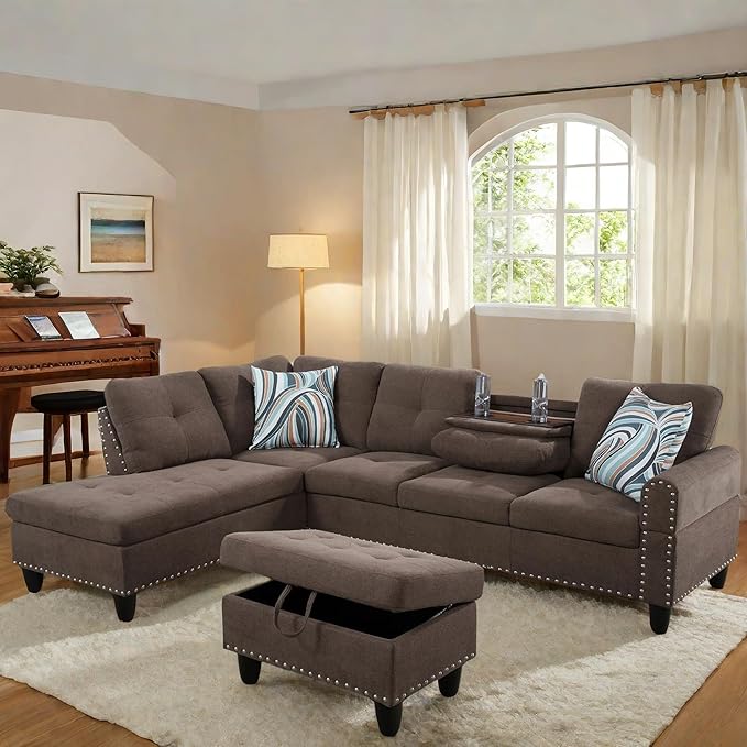 L Shaped Sectional Couch with Otttoman, Apartments by FONTOI