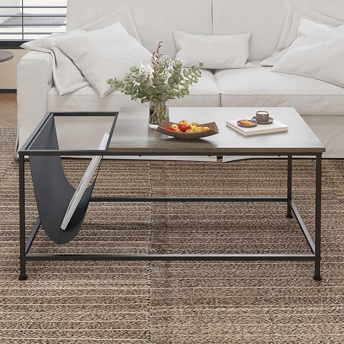 SENIG Grey Oak Rectangle Wood and Metal Coffee Table - Image 2