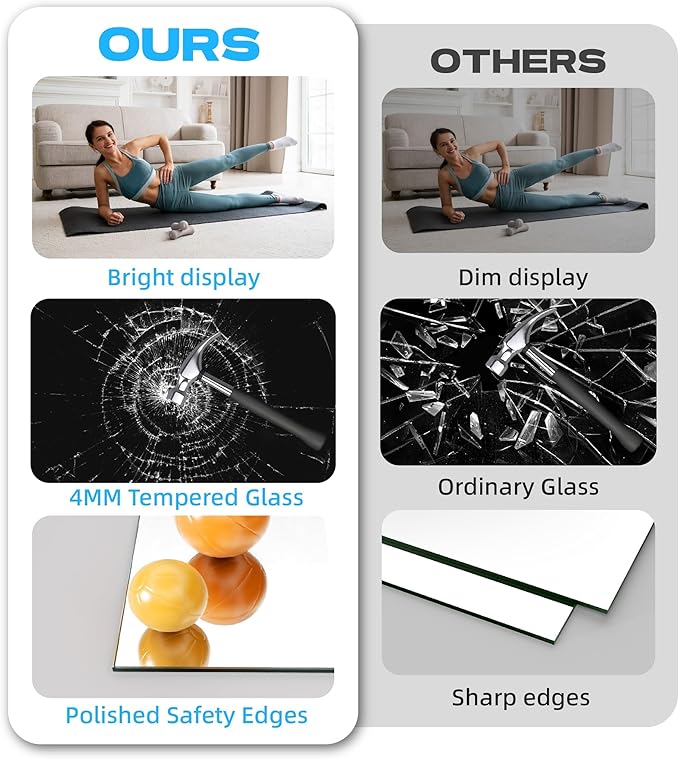 Hasipu 3Pcs 55''x20'' Home Gym Mirror Large Full Length Wall Mounted Full Body - Image 7