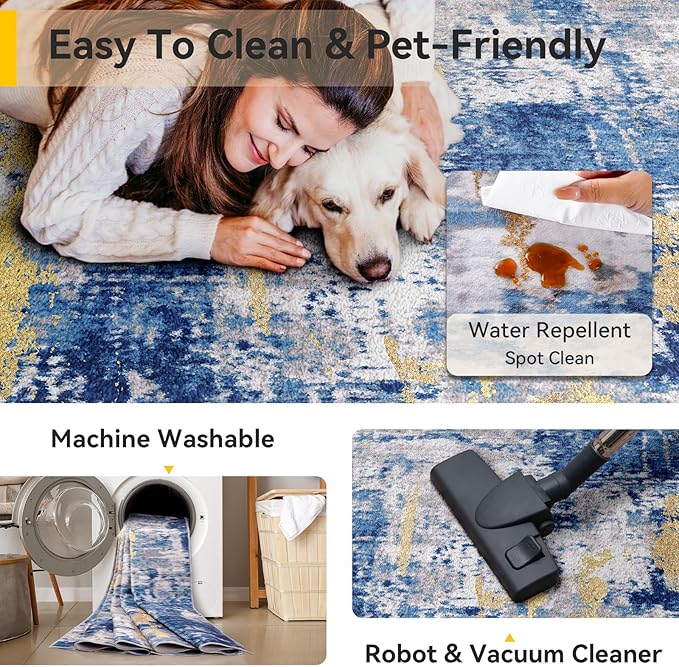 Washable Area Rugs 8'x10' Non-Slip Modern Abstract Soft - Image 3
