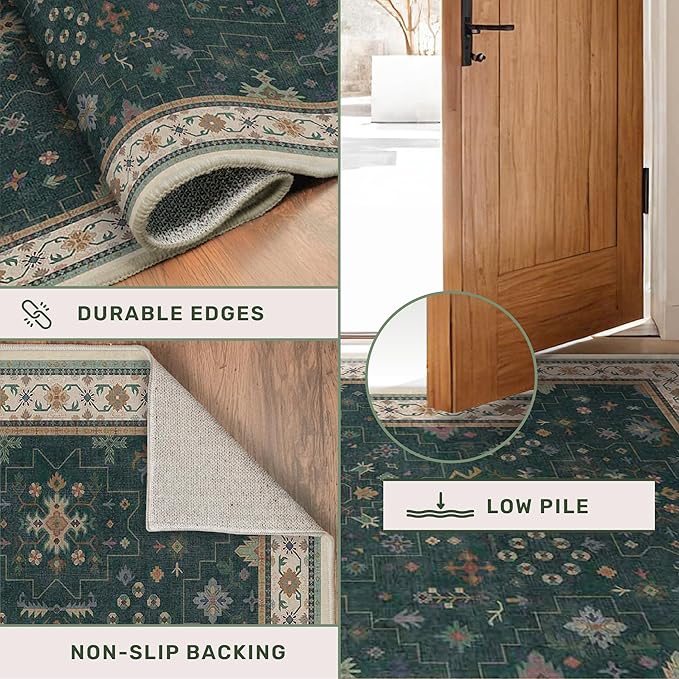 Dark Green Vintage Living Room Rug 9x12 - Image 6
