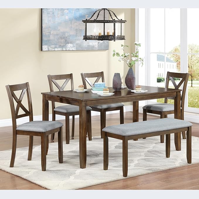 soges 6 Piece Kitchen Dining Set, Rectangular Wooden Dining Table by soges