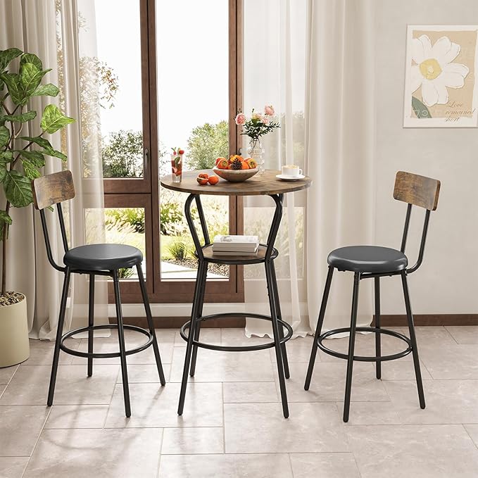 3-Piece Round Bar Table and Chair Set, Small Dining Table - Image 7