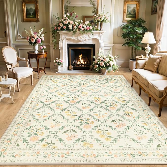 8x10 Area Rugs for Living Room: Floral Washable Rug Vintage Large Soft Boho by PLHXFRSoftAreaRugs