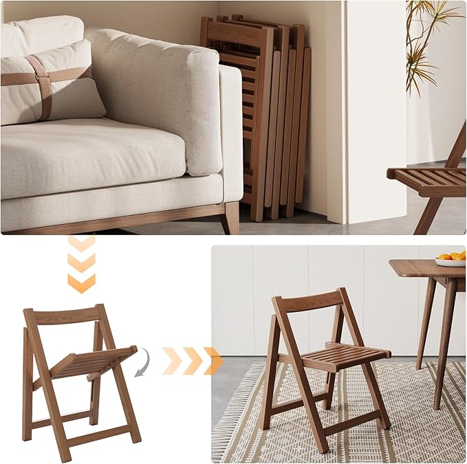 Soild Wood Folding Chairs Set of 2, Indoor or Outdoor Wooden Foldable Dining - Image 5