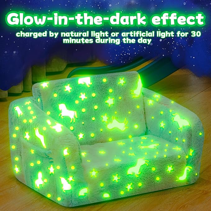 Lamerge 2-in-1 Soft Toddler Couch Fold Out, Foldable Toddler Chair, Glow in The - Image 7