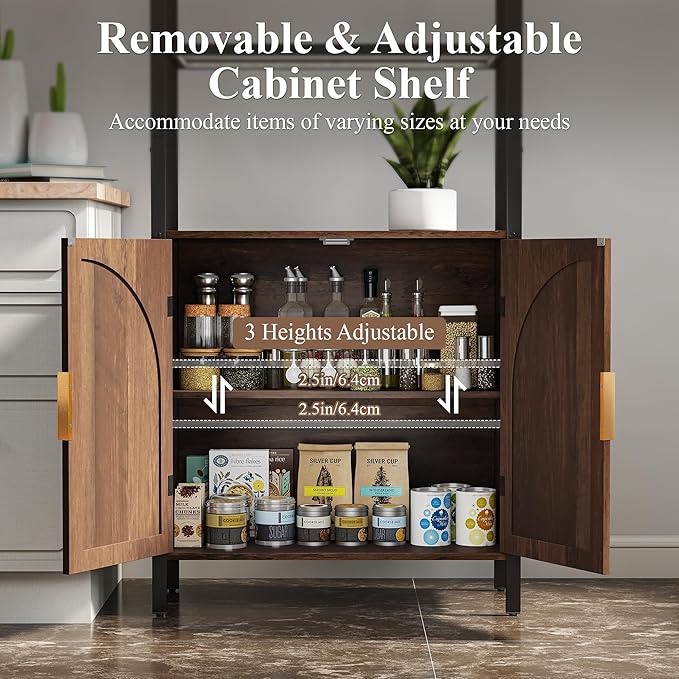Bookshelf with Rattan Doors, 5 Tier Book Shelf Storage Organizer - Image 6