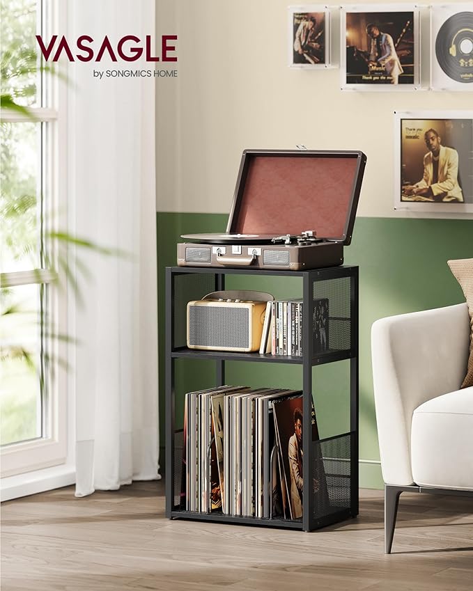 VASAGLE Record Player Stand, 3-Tier Side Table, Vinyl Record Storage up to 100 - Image 2