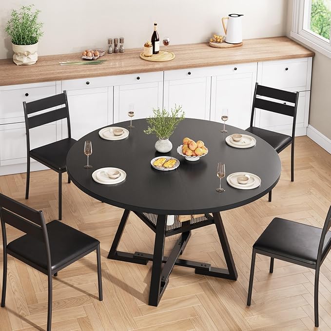 Round Dining Table for 4, Kitchen Dining Room Circle Dinner Pedestal Table - Image 5