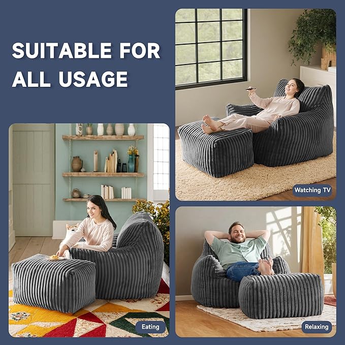 Giant Bean Bag Chairs for Adults, Oversized Chaise Lounge Chair Indoor - Image 4