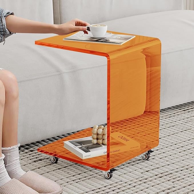 Modern C-Shaped End Table, Small Side Table, Acrylic Nightstand by Bitaycan