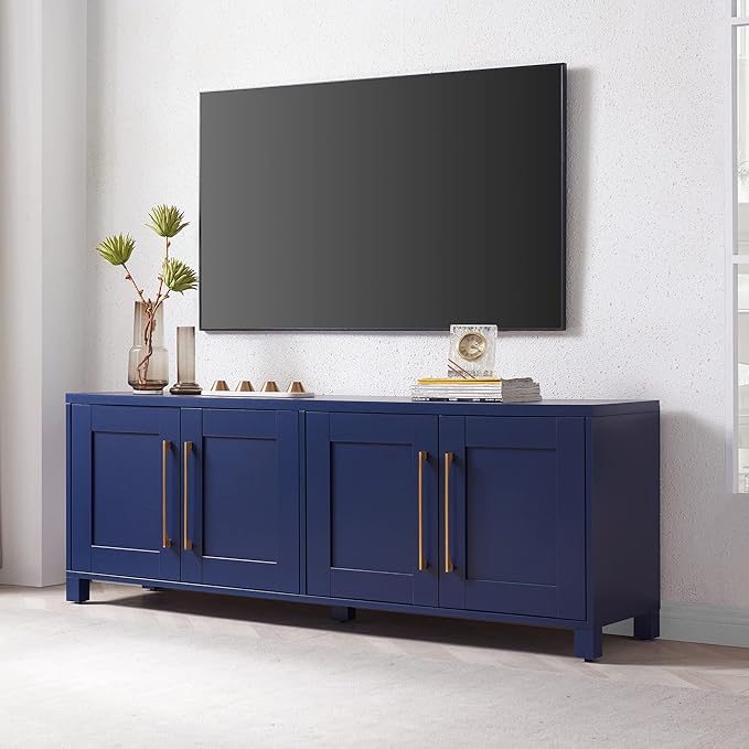 Henn&Hart Rectangular TV Stand for TV's up to 75" in Dark Blue, for Home - Image 7