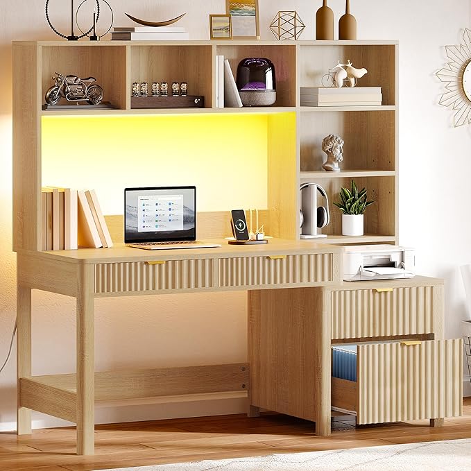YITAHOME Computer Desk with Hutch and Drawers, Gaming Desk with Power Outlets & - Image 4