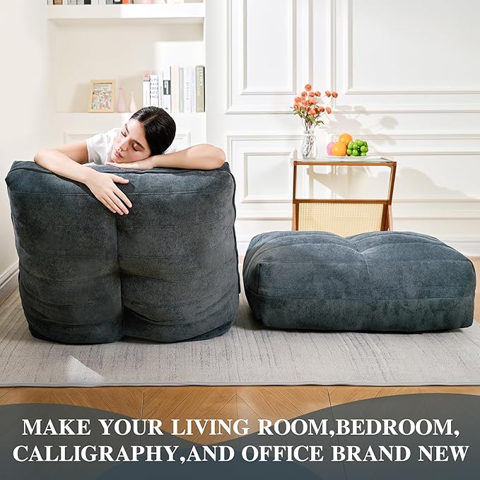 Bean Bag Chair with Ottoman, Comfy Bean Bag Sofa with Memory Foam, Lazy BeanBag - Image 5