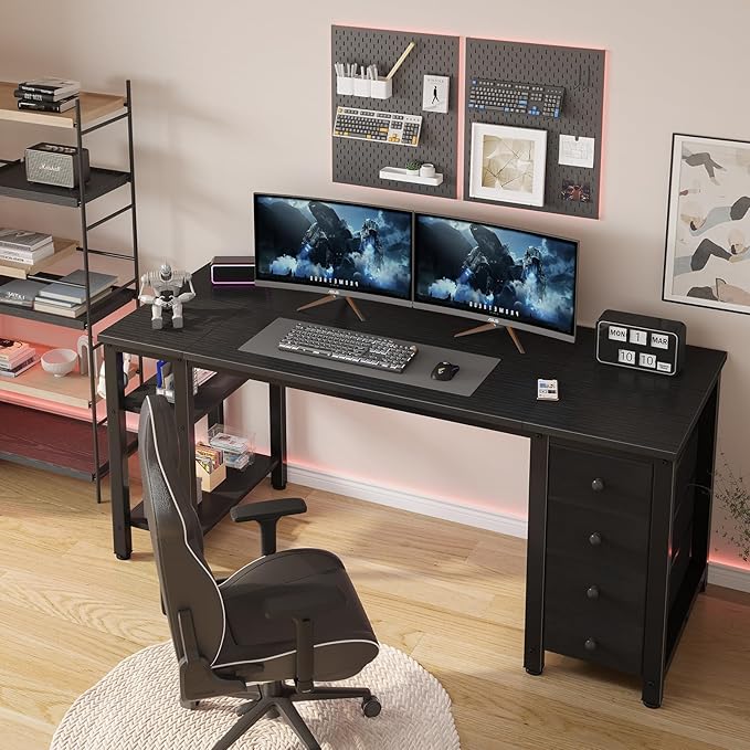 Lufeiya Gaming Desk with 4 Fabric Drawers & Storage Shelves, 55 inch Computer - Image 2