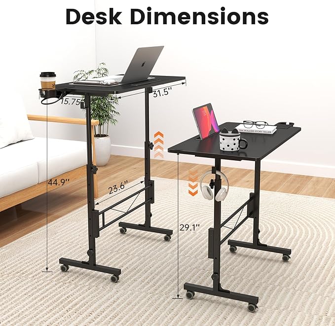Hadulcet Small Standing Desk Adjustable Height, Mobile Stand Up Desk - Image 4