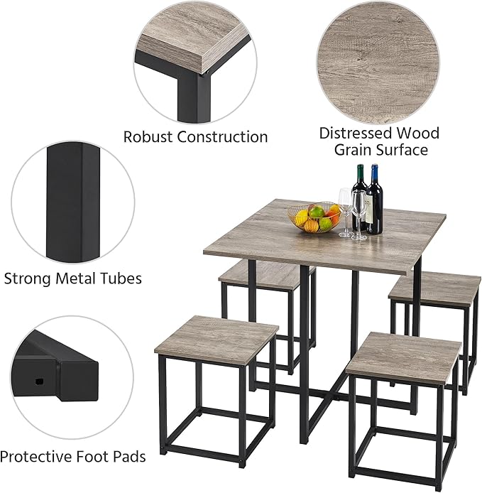 Yaheetech Dining Table Set for 4 Industrial Kitchen Table - Image 5