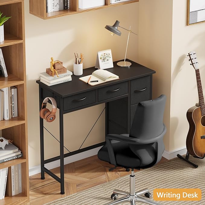 Small Computer Desk with 5 Fabric Drawers, 33 Inch Writing Desk - Image 8