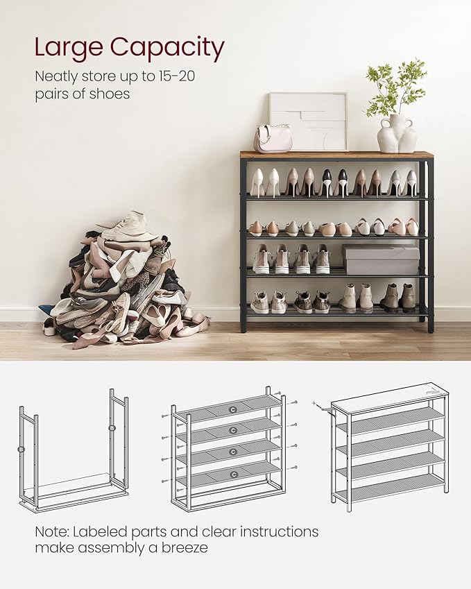 VASAGLE Shoe Rack, 5-Tier Shoe Storage Organizer - Image 5