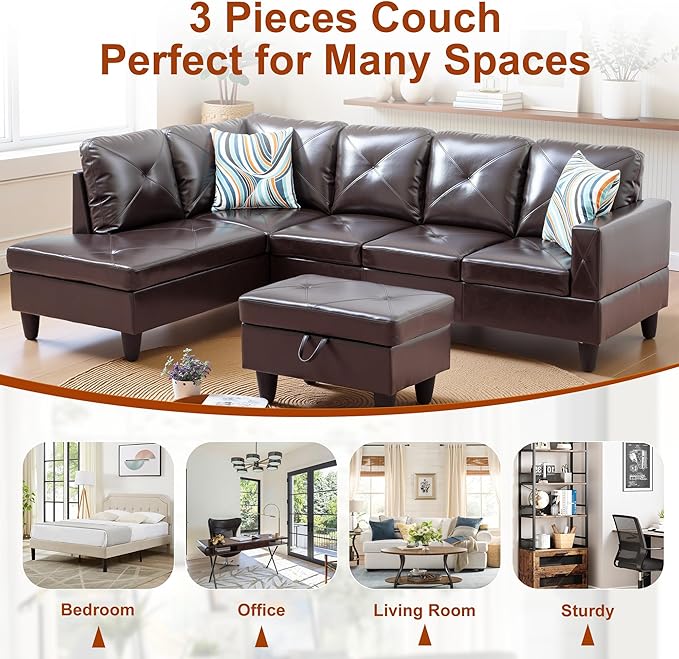 Osparple L Shaped Couch Faux Leather Sectional Couches - Image 7