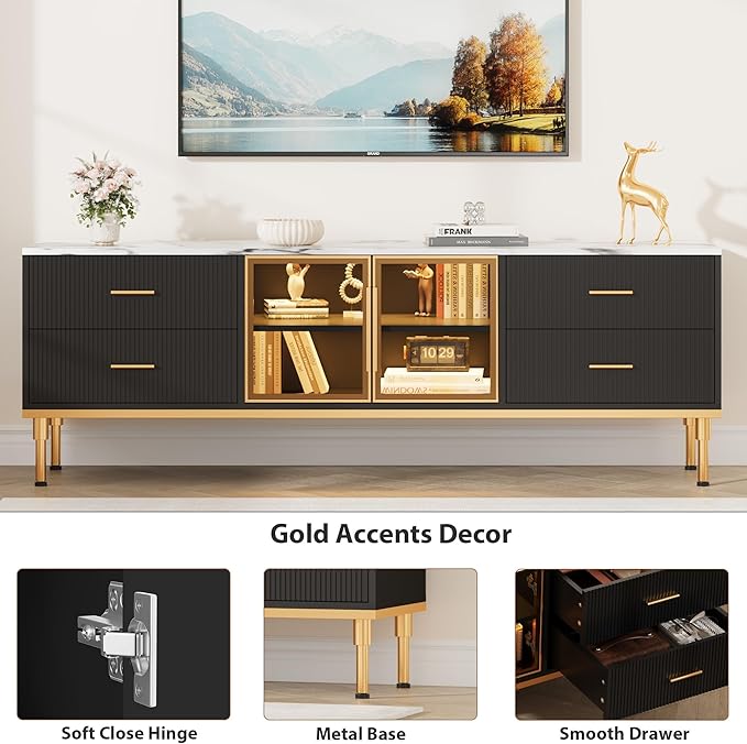 Garvee LED Lighted TV Stand for 55-75" TVs, Modern Entertainment Center - Image 6