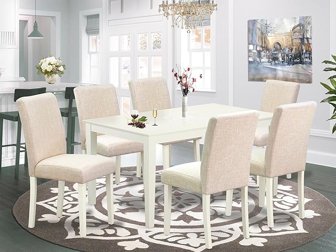 East West Furniture CAAB7-LWH-02 7 Piece Dining Room Furniture Set Consist of a - Image 2