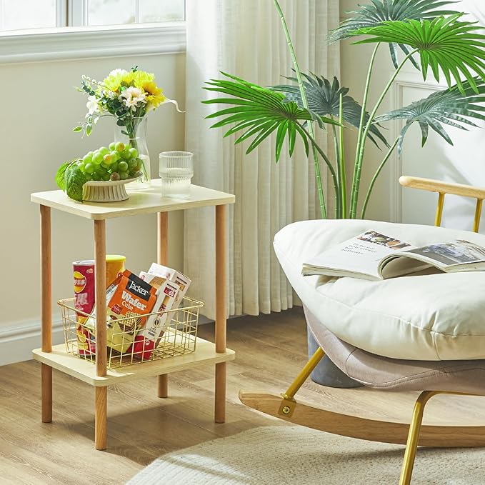 IBUYKE 2-Tier Side Table, Solid Wood Tall End Table - Image 7