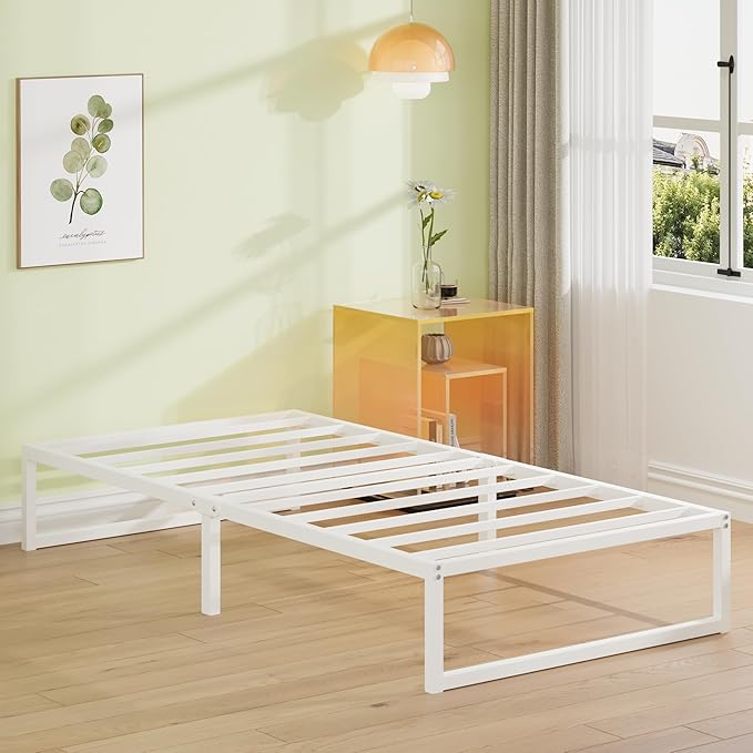 EMODA 12 Inch Twin XL Bed Frame, Metal Platform White Bed Frame No Box Spring - Image 8