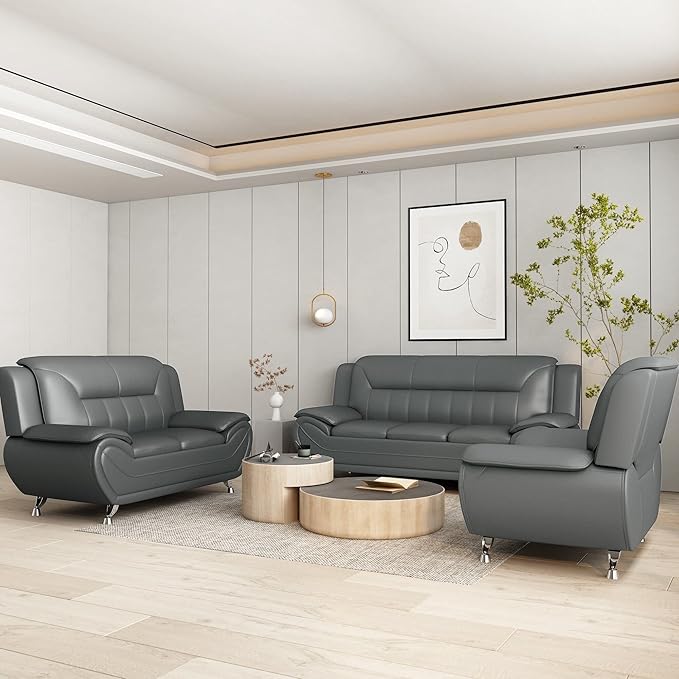 Container Furniture Direct Michael Modern Faux Leather Upholstered Stainless - Image 15