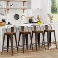 WENTMENT Industrial Rusty Bar Stools Set of 4, Wooden Seat, Removable Back by WENTMENT