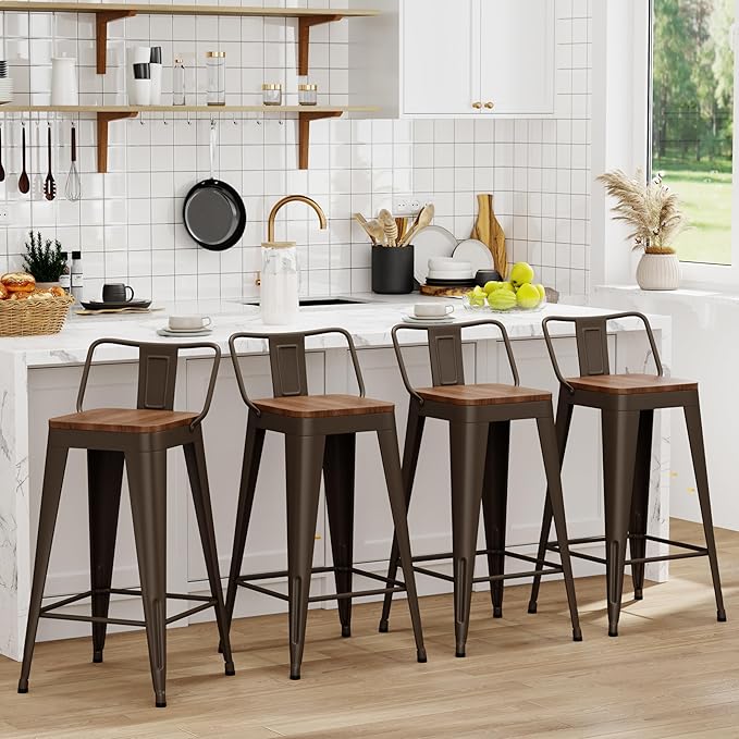 WENTMENT Bar Stools Set of 4 Counter Height Bar Stools Metal Barstools by WENTMENT