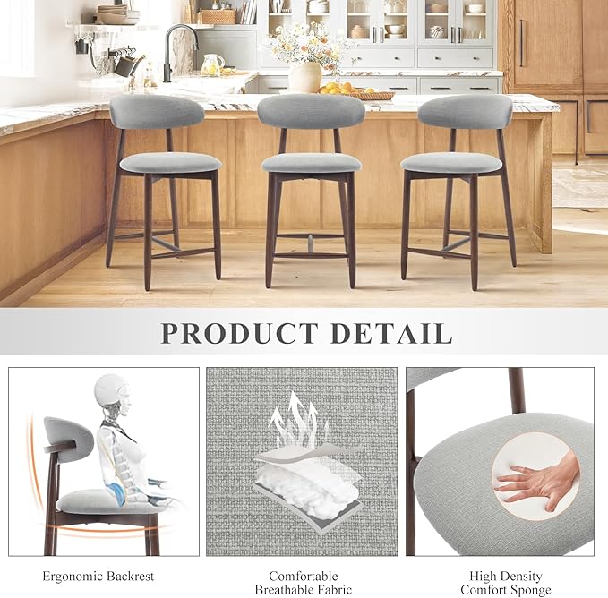 COLAMY Bar Stools Set of 2, Counter Height Bar Stools, Upholstered Counter - Image 4
