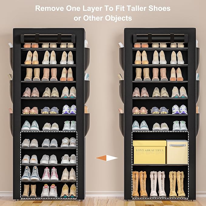 Large Shoe Rack, 6 Side Pockets, 23.6" Wide x 11.4" Deep x 68.9" Tall, 36-41 - Image 9