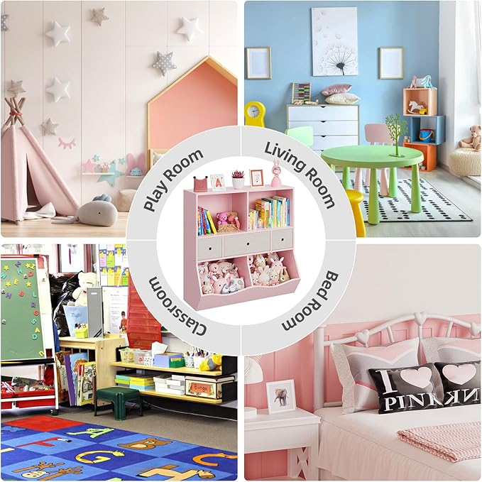 IDEALHOUSE 7-Cubby Large Kids Toy Storage Organizer, Children Wood Bookcase and - Image 6
