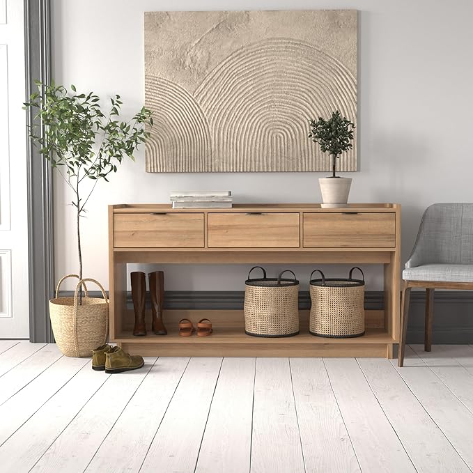 Prepac Natural Oak Simply Modern Entryway Table, Narrow Console Table - Image 4