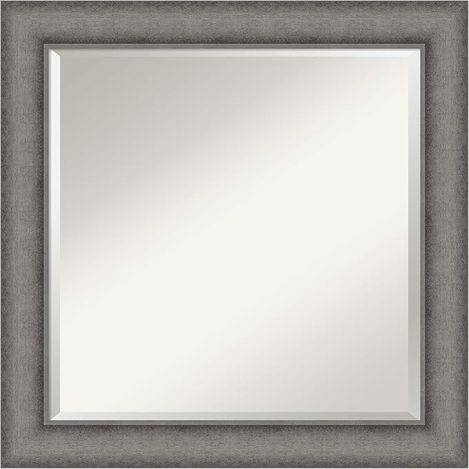 Amanti Art Grey Wall Mirror 25x25 Burnished Concrete Square Bathroom Mirror by AmantiArt