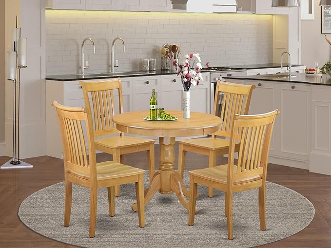 East West Furniture ANPO5-OAK-W 5 Piece Kitchen Table Set - Image 2