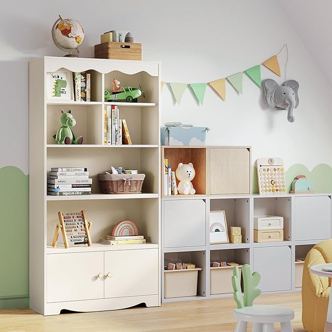 LINSY HOME 5 Shelf Bookcase Wooden, Open Floor Standing Cube Shelf Bookcase - Image 8