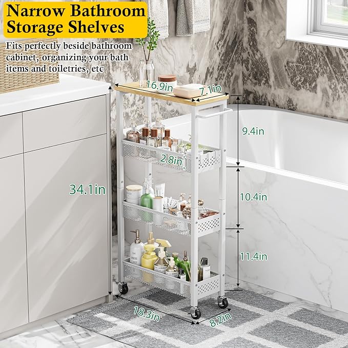 Utility Slim Storage Cart, 4 Tier Small Rolling Kitchen Laundry Room Cart - Image 5