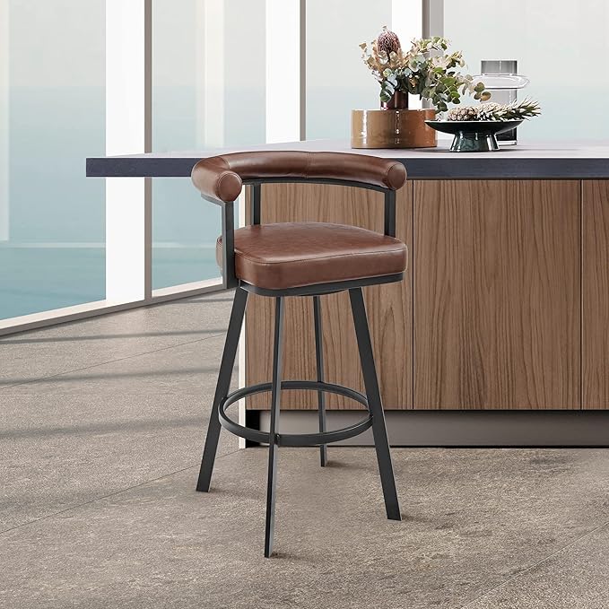 Armen Living Magnolia Swivel Bar Stool in Black Metal - Image 2