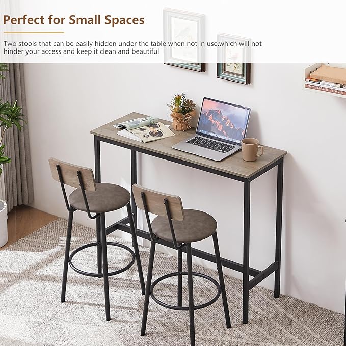 Tatub Bar Table with Stools Set of 2, Industrial 3 Piece Counter Height Small - Image 6