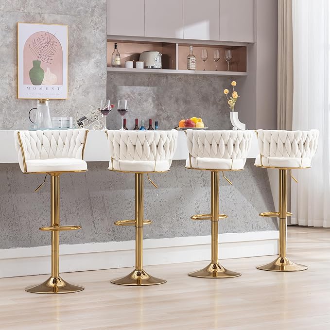 VECELO Bar Stools Set of 4, Modern Luxury Velvet Woven Counter Height Stools - Image 2